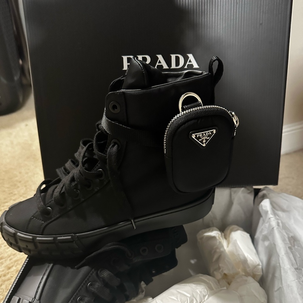 Prada black nylon sneakers